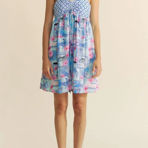 Davi‎ & Dani Tropical Floral Geo Print Tie Back Tube Top Romper - Picture 9 of 16